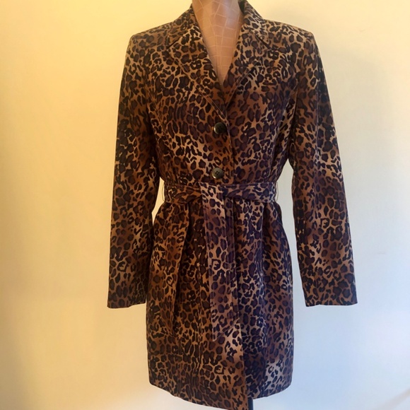 Leopard Print Trench Coat by Size 6 - Picture 2 of 15